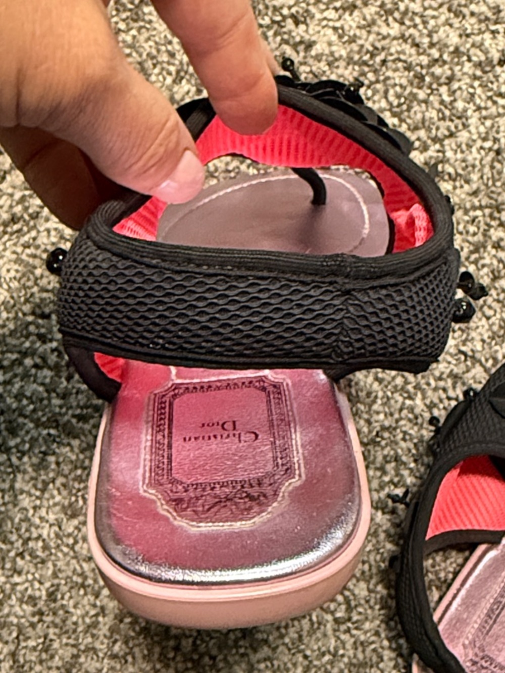 Christian Dior Black Sandals with Pink Metallic Footbed - Picture 7 of 12